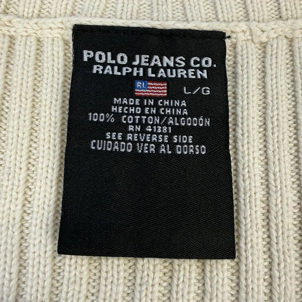 Polo Ralph Lauren‎ Ribbed Quarter-Zip Pullover Men's Size M Ivory Navy Mock Neck